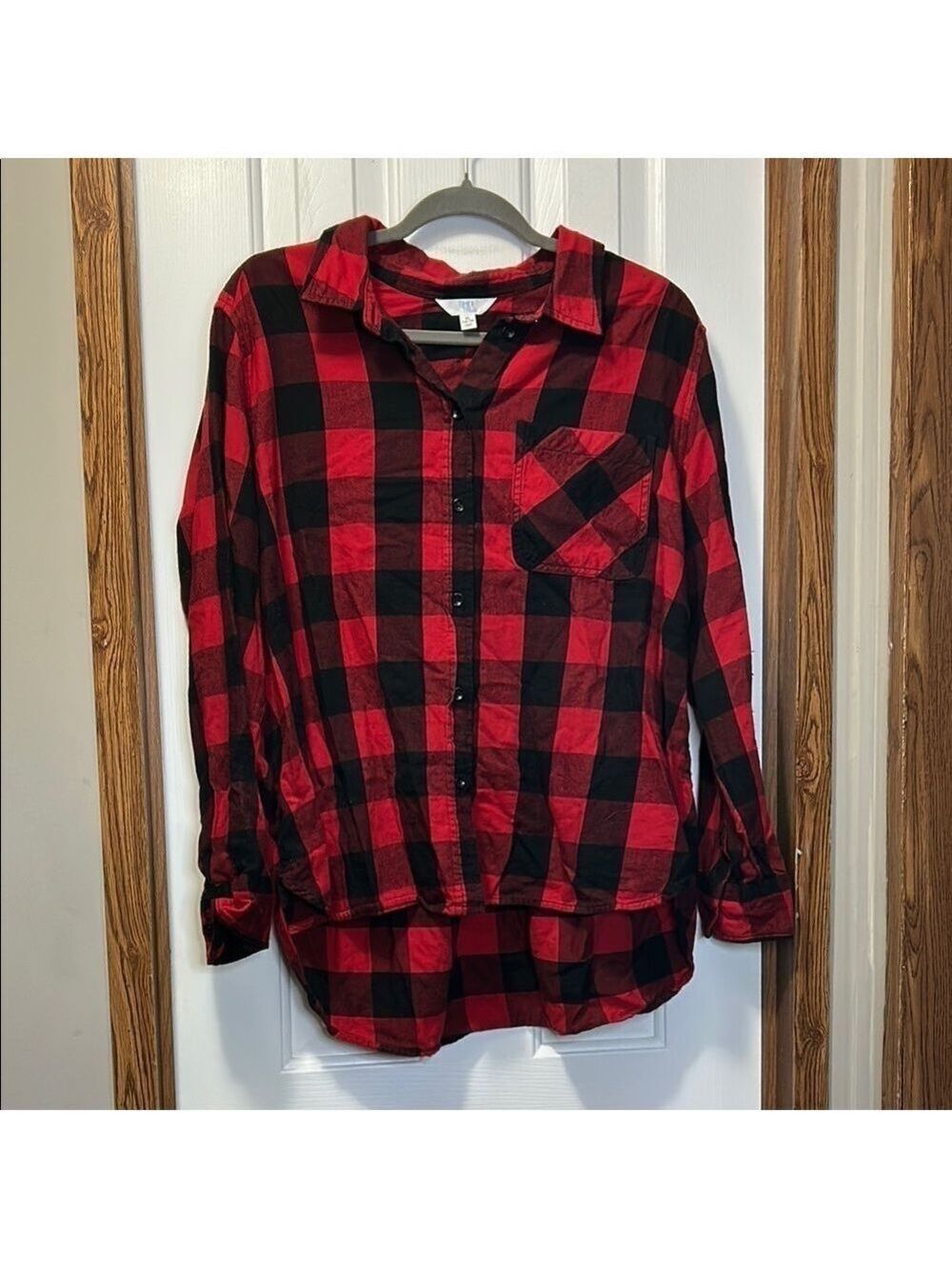 Time and Tru Red and Black Plaid Button Down Shirt